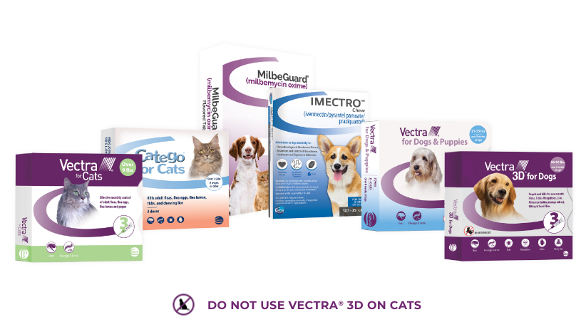 Vectra® 3D for Dogs, Vectra® for Cats & Kittens, Vectra® for Dogs & Puppies, Catego®, MilbeGuard® and IMECTRO®